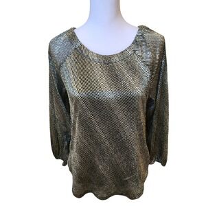 Chicos Womens Metallic Sparkle Long Sleeve Scoop Neck Top Blouse Size 0‎ S